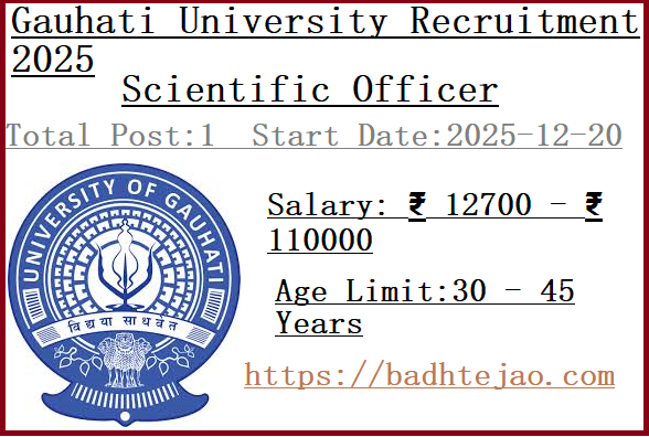Scientific Officer Jobs In Gauhati University Recruitment 2025