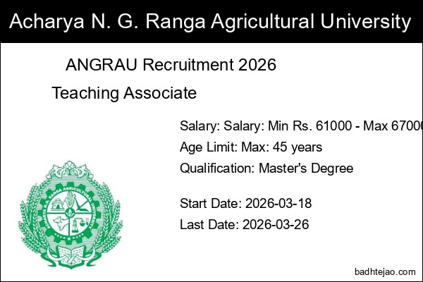 Teaching Associate Jobs In ANGRAU Recruitment 2026