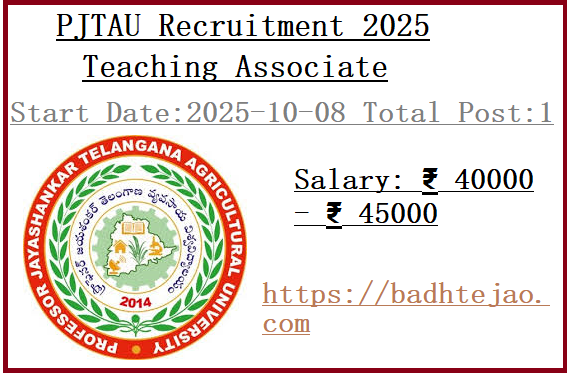 Teaching Associate Jobs In PJTAU Recruitment 2025