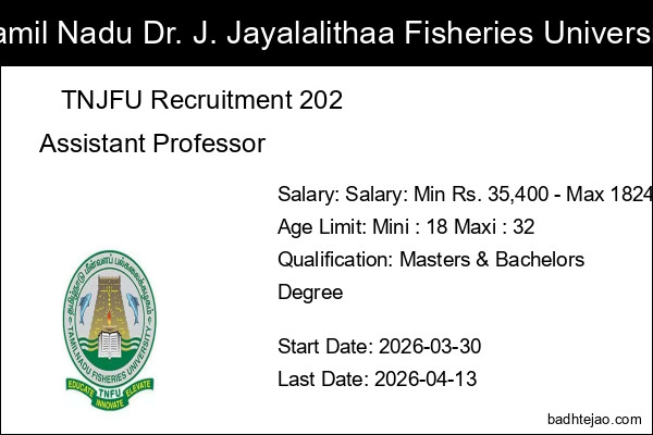 2 Assistant Professor Jobs In TNJFU Recruitment 2026