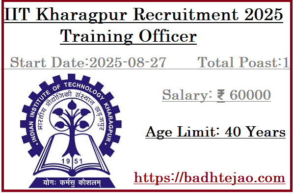 Training Officer Jobs In IIT Kharagpur Recruitment 2025