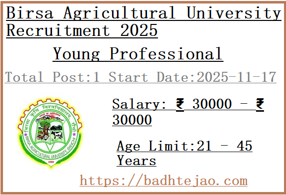 Young Professional Job In Birsa Agricultural University Recruitment 2025